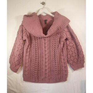 Moon & Madison Dusty Rose Chenille Cowl Neck Cable Knit Sweater Mauve Medium